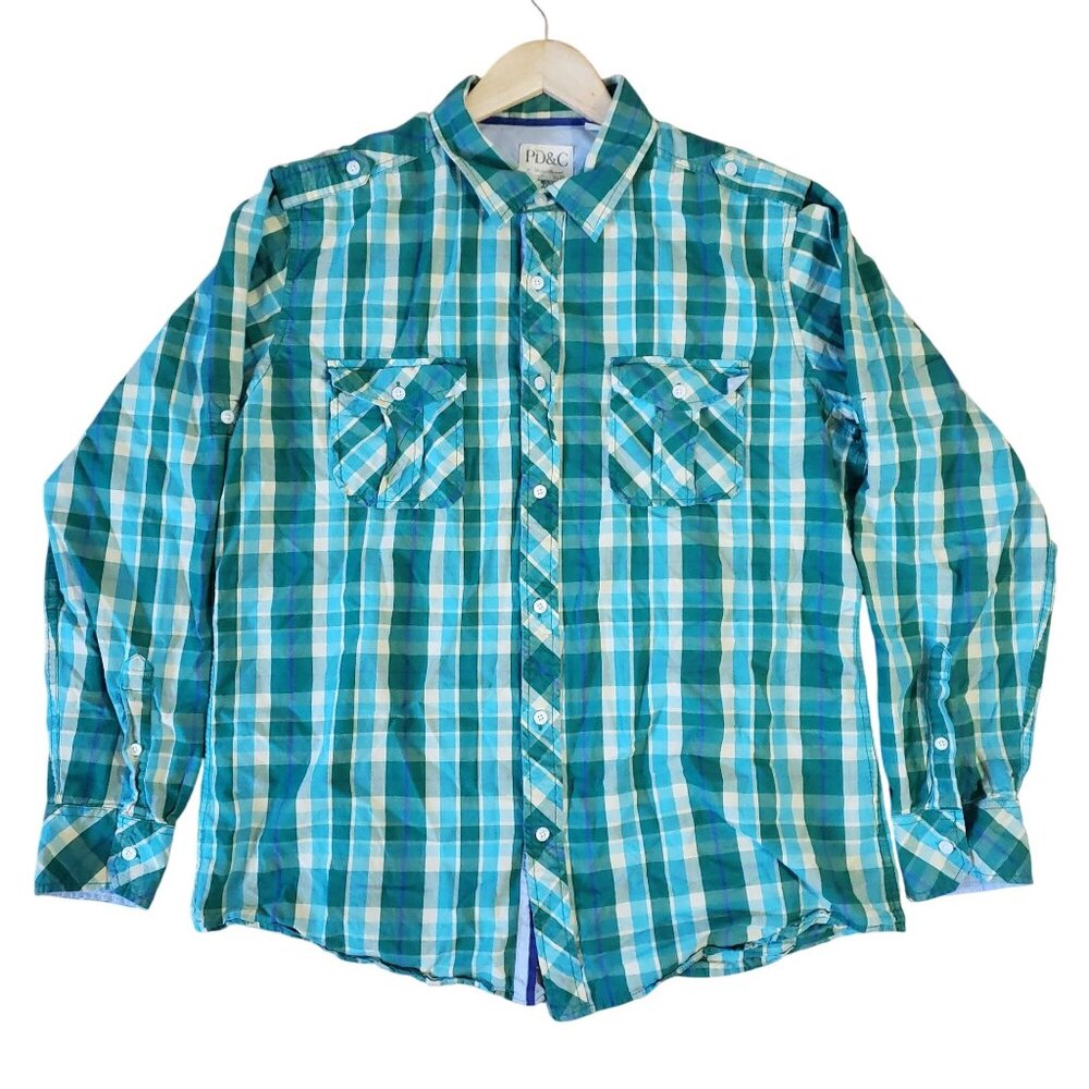 PD&C‎ Mens  Plaid Button Up Shirt Size  XL Cotton Casual Basic Staple Everyday